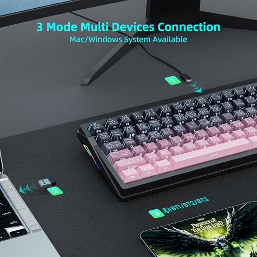 Image of KUTETHY Wireless Mechanical Keyboard,RGB Backlit Gaming-Blackberry Contours | Smart Display & Knob,Tri-Mode BT5.0 /2.4GHz /USB-C,Hot Swappable Pre-lubed Linear Kailh Switches,Contour keycaps