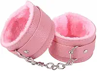 Algema Bracelete em Couro Macio com Pelúcia Aveludada e Corrente Cromada 5,5cm x 9cm Fivelas Ajustáveis (ROSA)