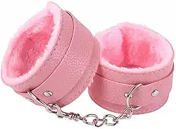 Algema Bracelete em Couro Macio com Pelúcia Aveludada e Corrente Cromada 5,5cm x 9cm Fivelas Ajustáveis (ROSA)