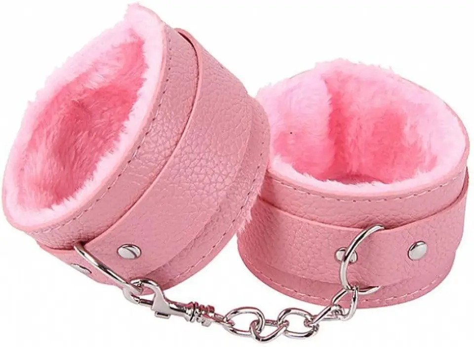 Algema Bracelete em Couro Macio com Pelúcia Aveludada e Corrente Cromada 5,5cm x 9cm Fivelas Ajustáveis (ROSA)