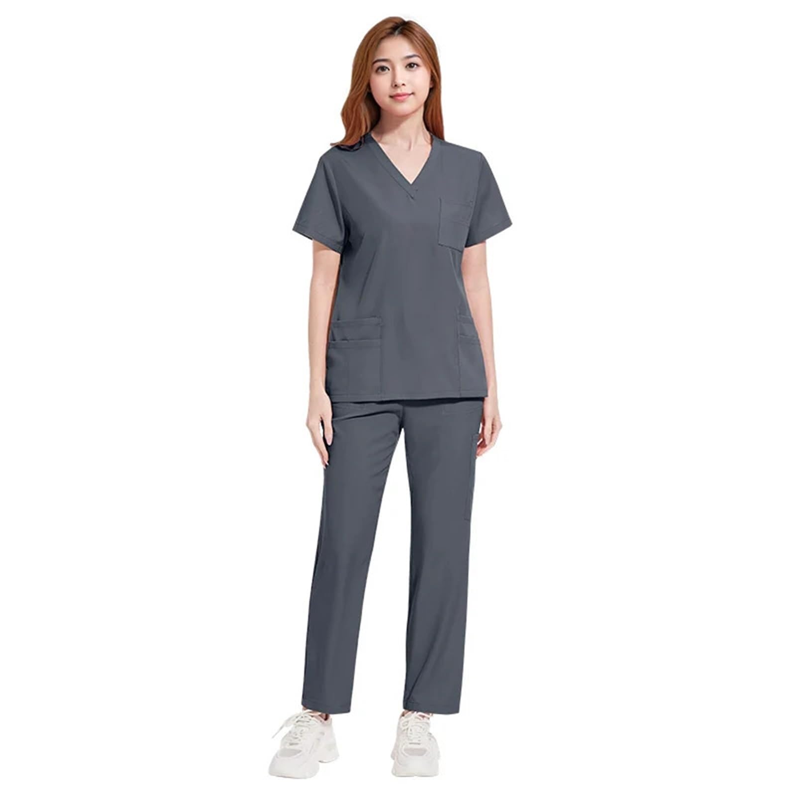 Uniforme Sanitario Mujer Women Jogger Sets Pair Multicolour Suits Uniforms Short Sleeve V-Neck Tops Pocket Pants Set