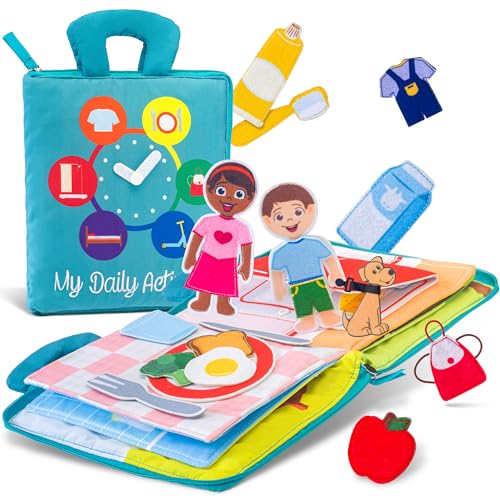 Image of Montessori Busy Book for Toddlers - Daily Activity Quiet Book with 10 Pages Preschool Learning Activities for Fine Motor Skills Boys and Girls, Sensory Activities for 3 Years, Birthday Gifts Toys