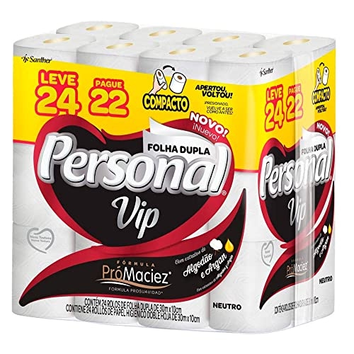 Personal VIP - Papel Higiênico Folha Dupla, Branco 24 unidades (Embalagem pode variar) Personal VIP - Papel Higiênico Folha Dupla, Branco 24 unidades (Embalagem pode variar)