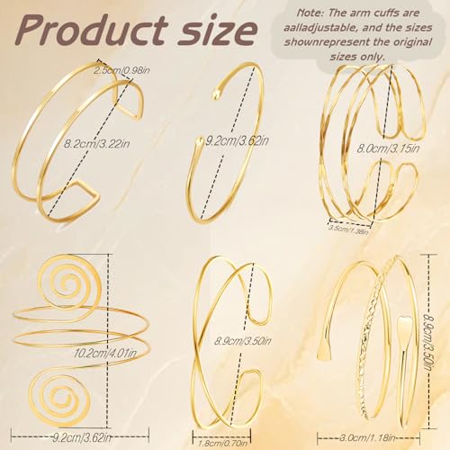 BROCC 6pcs Gold Arm Cuff Bracelet Set for Women Adjustable Coil Swirl Upper Cuff Bracelet Jewelry2