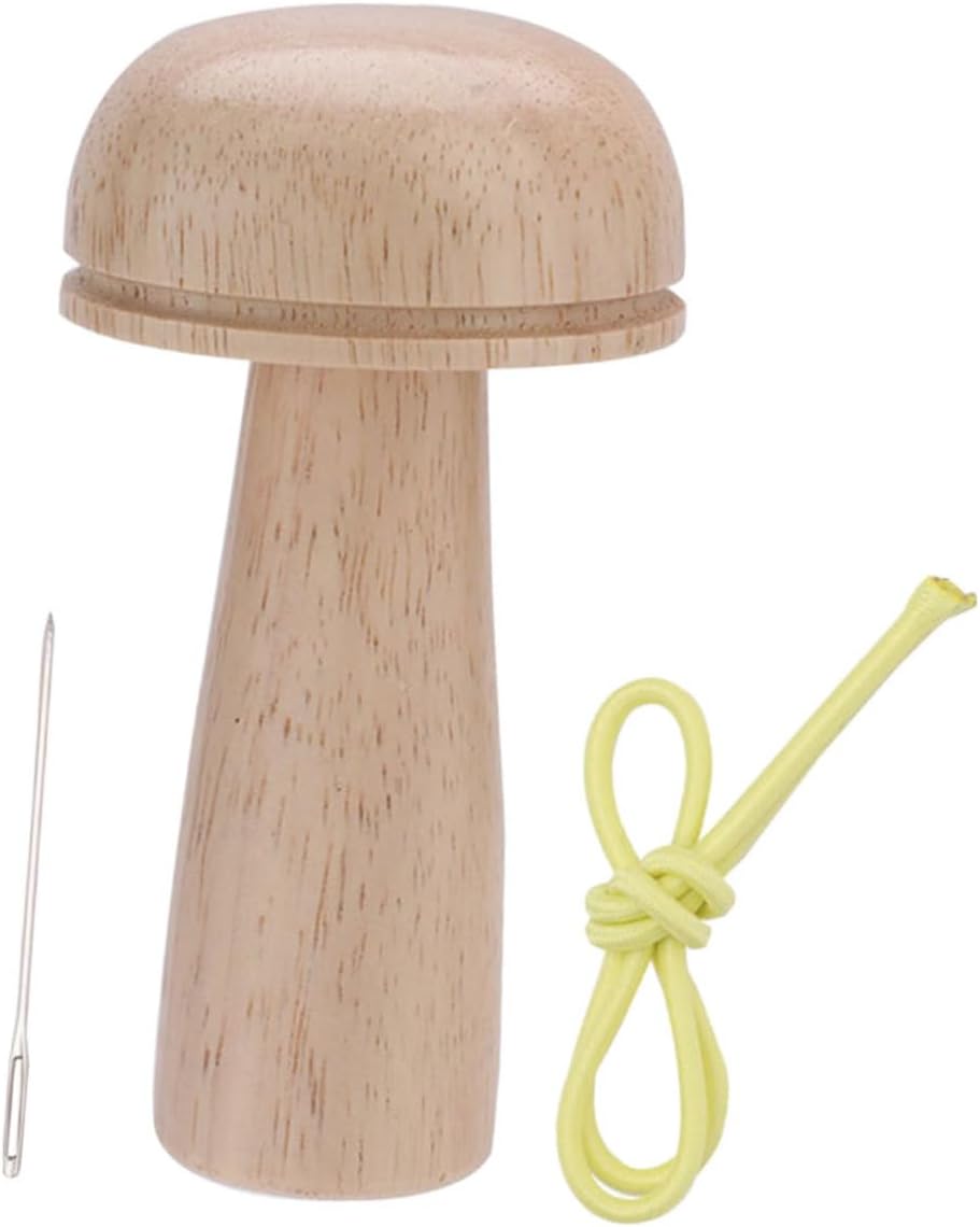 KALLORY Complete Darning Needle with Wooden Mushroom Large Eye Needles for Yarn Knitting Sewing and Crafting Durable Solid Design for Reliable Repairs