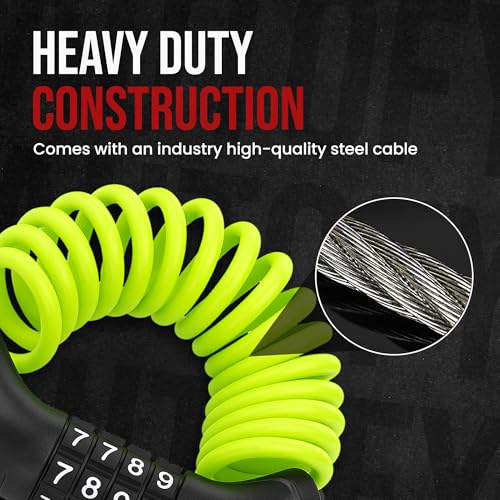 Image of Autofy 4 Digit Number Heavy Duty Wire Cable Lock Anti-Theft Cycle Locks for Bicycle for Multipurpose Use Luggage,Helmet Lock for Mens Bike Cycle Accessories (Neon Green)