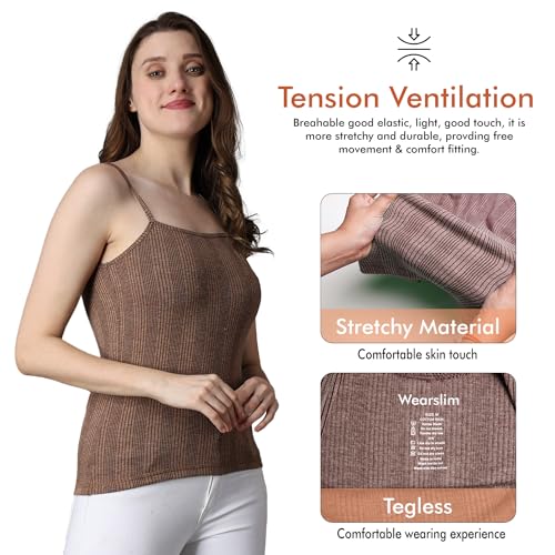Image of Wearslim Women's Cotton Quilted Winter Lightweight Thermal Underwear, Long Johns Bottom and Spaghetti Set with Fleece Lined Soft Warmer