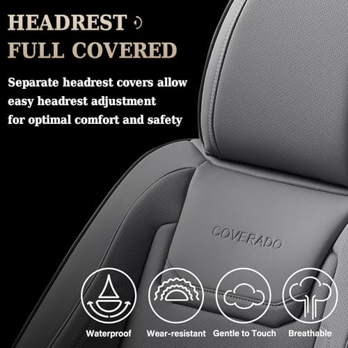 Image of Coverado Car Seat Covers Full Set, Seat Covers for Cars, Car Seat Cover, Car Seat Protector Waterproof, Leather Car Seat Cushion, Universal Car Interior Covers Seat Protectors for Most Cars Gray