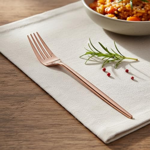 Image of 10 Pcs Rosegold Cutlery Set for Dining Table the Perfect Lightweight Silim Handle Tableware Including Dinner Spoon, Dinner Fork, Dinner Knife, Dessert Spoon & Dessert Fork