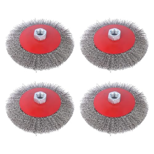 Lot de 4 brosses métalliques meuleuse d'angle : M14 Brosse en acier Visseuse sans fil 125 mm Brosse métallique Flex Brosse à pot Perceuse pour métal et pierre, pour...