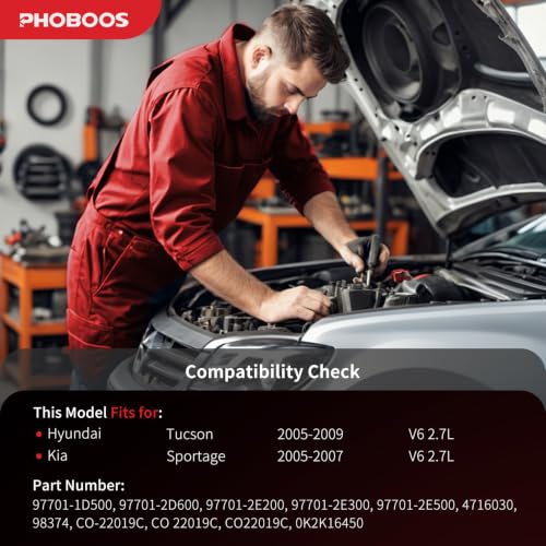 Image of PHOBOOS A /C compressor with Clutch Compatible with Hyundai Tucson 2005-2009 V6 2.7L & Kia Sportage 2005-2007 V6 2.7L, 10PA17C Style, Fast Cooling, Low Noise, Easy Installation, Ref. CO22019C