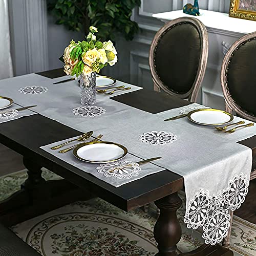 Chemin de table gris 38x250cm uni dentelle pour table à manger et placard - 4