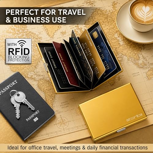 Image of Storite 6 Slots RFID Protected Metal Credit Card Holder Wallet for Men & Women - Golden - 9.6 x 6.6 x 1.3 cm