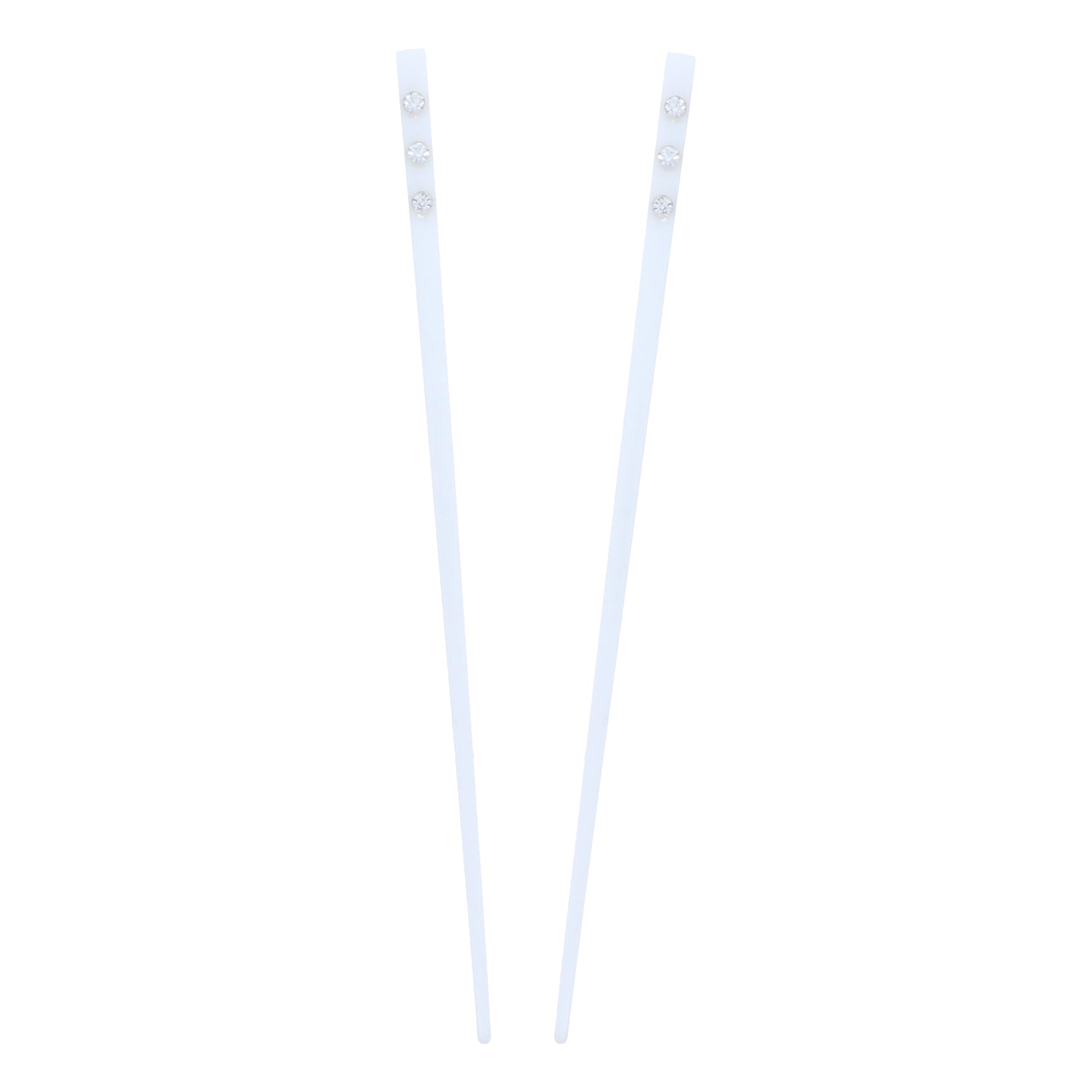 Set of 2 Hair Sticks with 3 Diamonds Chopsticks - White