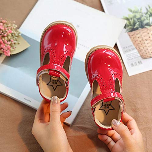 Kids' Girl's Mary Jane T-Strap Flat School Uniform Dress Shoes (Red, Numeric_7)3