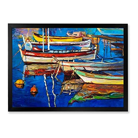 DesignQ Boats Resting On The Water Near Coastal Town II Nautical & Coastal Framed Wall Art Cover