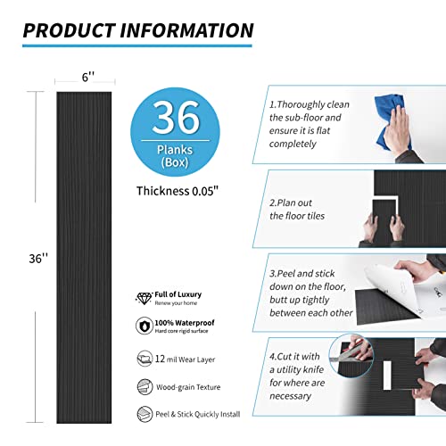 Art3D 36-Pack 54 Sq.ft Peel And Stick Floor Tiles Vinyl Plank Flooring Wood Look, Adhesive And Waterproof Tile Sticker For Bedroom, Living Room, Kitchen, Rv In Black #TOP5