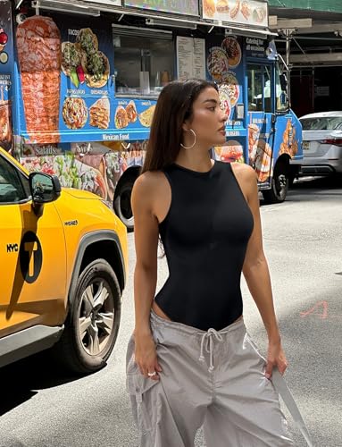 Women's Tummy Control Shapewear Bodysuit High Neck Seamless Body Shaper Sleeveless Racerback Thong Body Suit Tank3