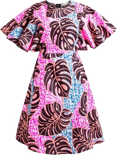 Image of Womens African Vintage Ruffle Trim Sleeve Ankara Tunic Swing Dress