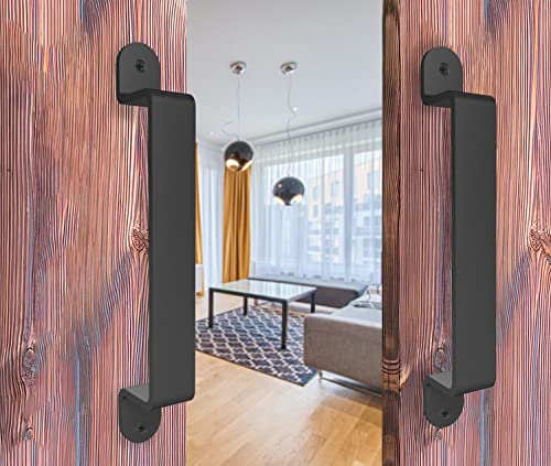 Lot de 2 poignées de porte de grange noires de 25,4 cm confortables et pratiques au toucher - Longues poignées de porte en métal massif pour porte coulissante de grange, placard, tiroir, garage Cover