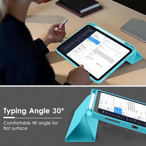 Image of ToaPoia Case for iPad (A16) 11 Inch 2025 /iPad 10th Generation 10.9 Inch 2022, Slim Trifold Stand Protective Cover with Pencil Holder and Soft TPU Back,Support Auto Sleep /Wake (Cyan)