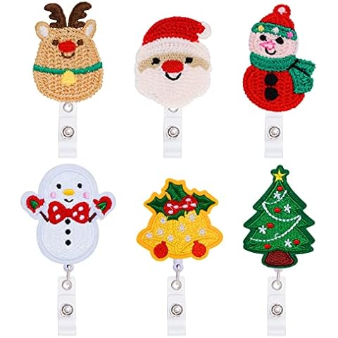 6 Pieces Christmas Badge Reel Holder, Accurate Stitching, Reinforced Strap, Easy to Use, Alligator Clip,Retractable Id Felt Clip Christmas Reindeer Tree Santa Claus Snowman for Christmas Decoration Cover