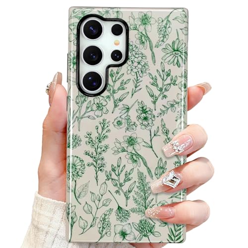 SOKAD Magnetic Sage Floral Phone Case for Samsung Galaxy S25 Ultra, Green