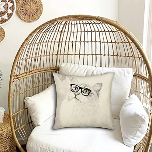 Aremetop Cute Cat Home Decor Pillowcase Lovely Ragdoll Kitten Adorable Meow Cat Wearing Glasses Throw Pillow Case Cushion Cover For Sofa Couch Bed Living Room 18 X 18 Inches #TOP2