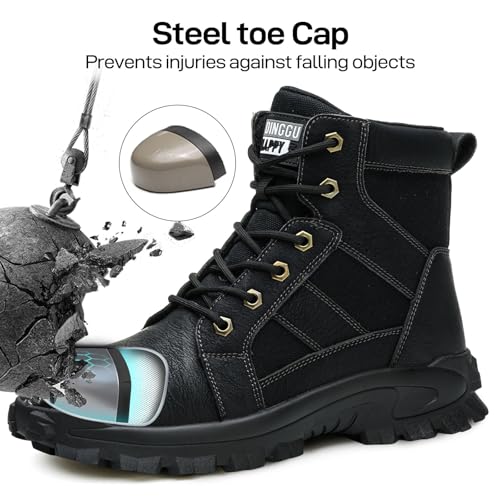 Image of Steel Toe Boots for Men Indestructible Safety Work Boots | Anti-Smash Steel Toe, Puncture Proof Kevlar, Wear-Resistant Soles, Comfortable Construction Industrial Working Shoes