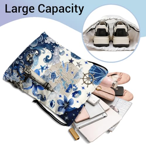 Image of Coastal Lighthouse Drawstring Storage Bag Portable Pouch Bag for Outdoor Travel