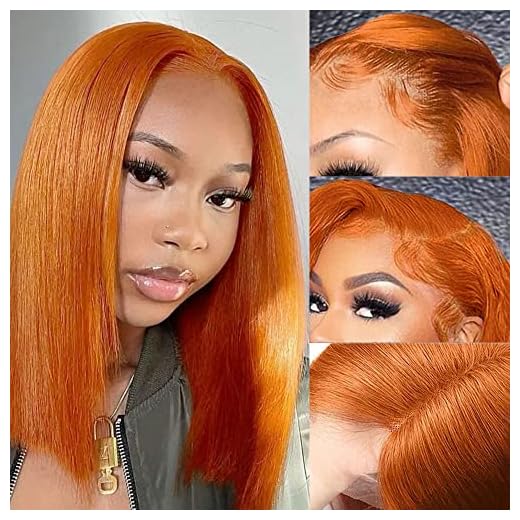 Ginger Orange Bob Lace Front Wigs Human Hair Pre Plucked Hairline with Baby Hair 13x4 HD Lace Frontal Human Hair Ginger Bob Wig 150% Density Brazilian Hair For Black Women 133# Color Bob wig 14 Inch