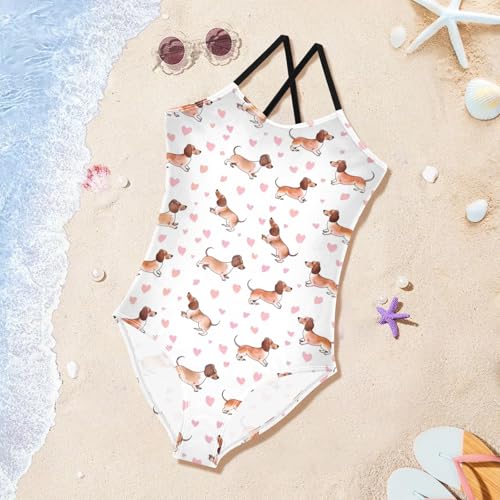 Girls One Piece Swimsuits Cute Little Dachshund Puppy Cute Swimwear Bathing Suits 3-10T4