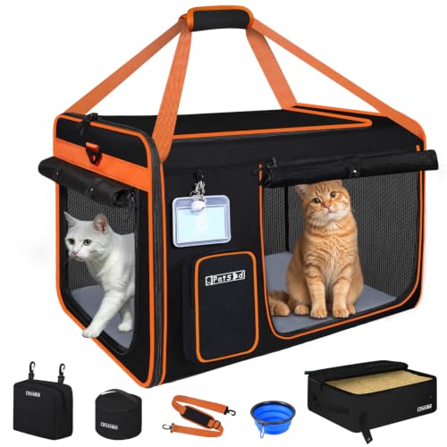 Petskd Extra Large Cat Carrier with Litter Box for Car Travel, Black