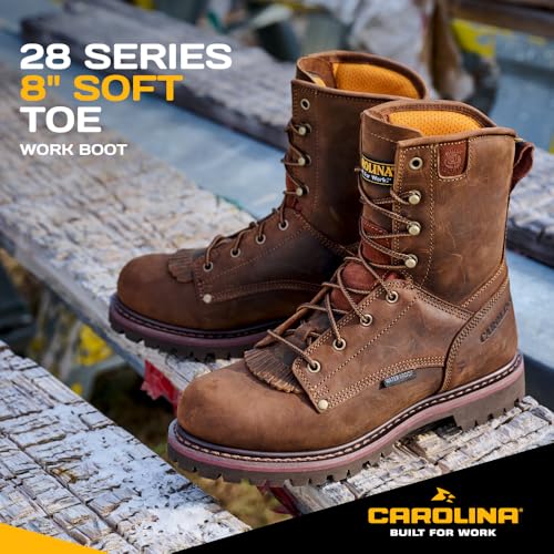 Carolina 28 Series 8'' Soft Toe Waterproof Work Boots for Men - Cigar Leather Upper, AG7 Footbed, Removable Kiltie, EH-Rated2