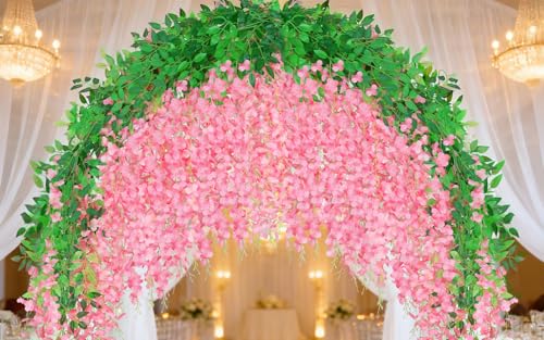 HLAONU 50 Pack Pink Wisteria Hanging Flowers Fake Hanging Wisteria Flowers Garland for Decoration (3.6 Ft/Pcs)