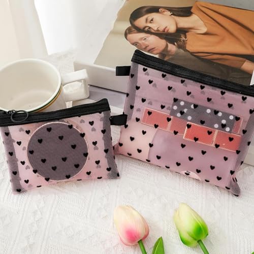 Neceser de aseo para universidad y gimnasio con tres bolsas de malla y diseño de corazones 5