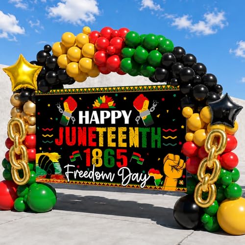 Juneteenth Decorations 167PCS Balloon Garland Arch Kit with Large Juneteenth Banner African American Independence Day Backdrop Freedom Day Decorations