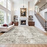 12x18 ft Extra Large Living Room Rug – Washable Modern Abstract Neutral Oversize Rugs for Bedroom,Dining Room,Family Room – Non-Slip Low-Pile Thin Stain-Resistant Carpet (Beige Grey)