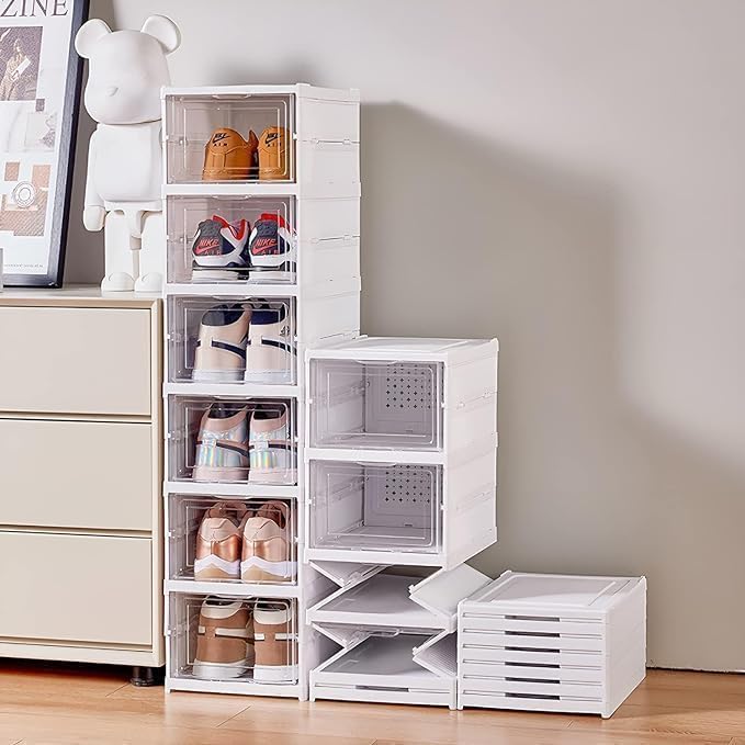 HomeCloud Foldable Shoe Organizer Rack with Clear Drop-Front Doors, Collapsible Design for Easy Shoe Storage and Organization, Ideal for Entryway or Closet, Stackable & Space-Saving Solution (3_Tier) (B0DFC1CM3Z) Amazon Price History, Amazon Price Tracker