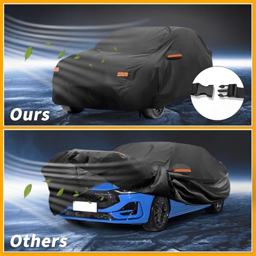 Image of All-Weather Waterproof Car Cover - UV-Resistant Outdoor Full Exterior Protection for Ford Focus Sedan 190T-PU Black with Right Side Zipper
