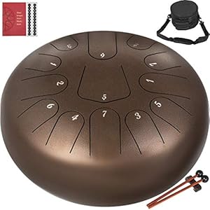 VEVOR Staal Tong Drum 13 Noten, Stalen Tong Trommel Kastanje 12″, Etherische Trommel met Drumstokken/Draagtas Hand Tong drums voor Meditatie, Yoga, Zazen, Muziektherapeuten, Religieuze Activiteiten.