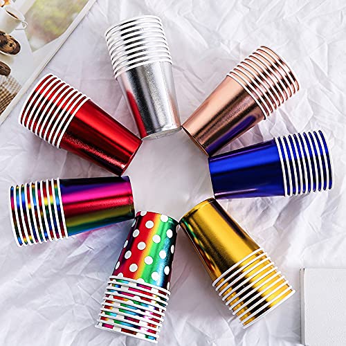 Jiheng pappbecher gold,70 Stück kaffeebecher 250ml Heißprägen von Heißsilber-Pappbechern Biologisch Abbaubar Einwegbecher für Hochzeit, Kinder DIY, Partybedarf, Kaffee, Tee Cover
