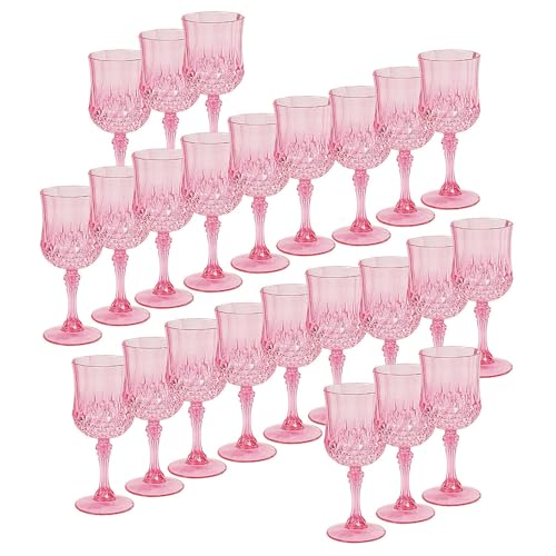 Fun Express Bulk 48 Count Patterned Plastic Wine Glasses, Disposable, 8 ounce, Wedding, Reception, Grand Event Party Supplies