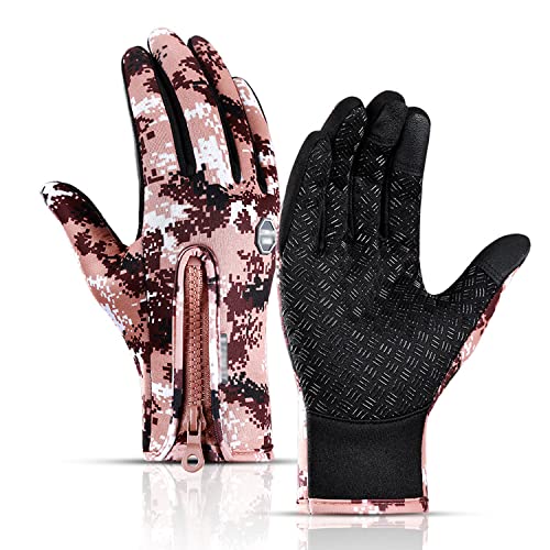 Elegantes guantes térmicos estampados, guantes de invierno resistentes al viento, palma antideslizante para adultos, clima frío, nieve, ciclismo, pesca, caminar, deportes al aire libre, café, talla L,