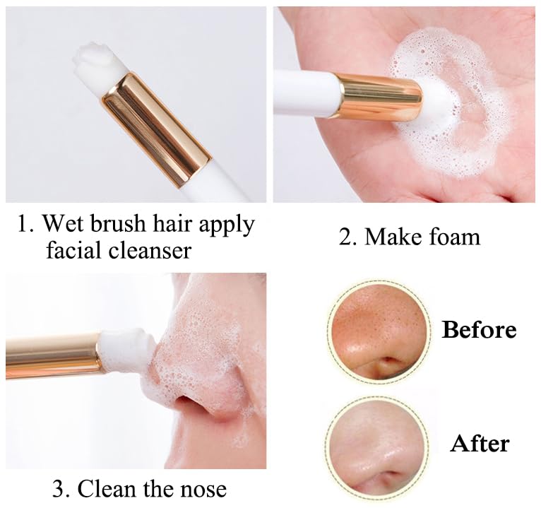 Miniatura 5 de AKOAK 3 piezas de mango de madera suave cepillo de la nariz, cepillo de limpieza de poros para la nariz, cepillo de maquillaje, cepillo de