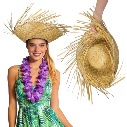 Angoily Straw Hat, Hawaii Puerto Rico Hat 2026 Country Cup Scarecrow Costume for Summer Beach Party Costumes, Tropical Party Pool Supplies, Luau Decor, Farmer Cap Sombrero Headwear