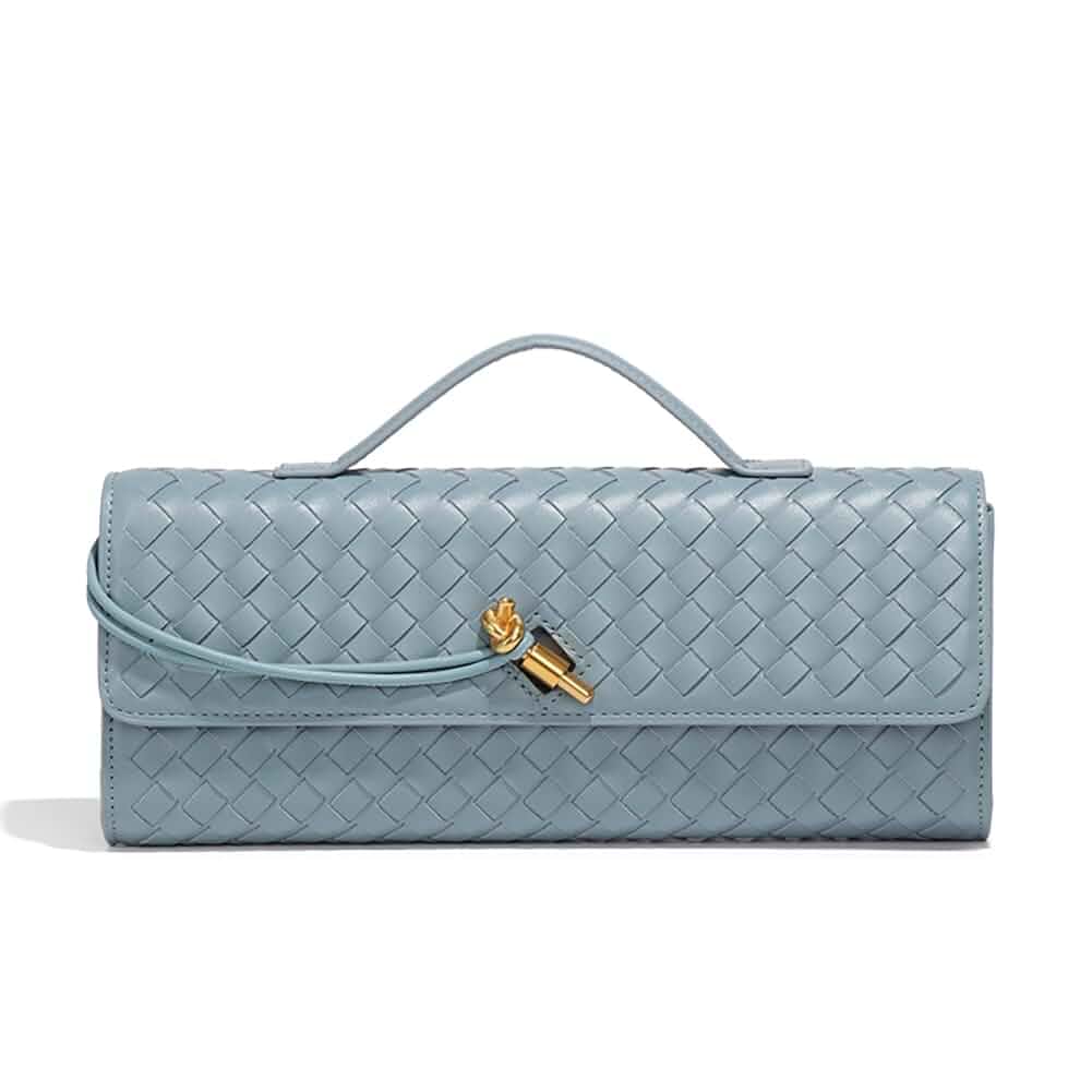Covelin Women's Handmade Woven Evening Bag Leather Shoulder Clutch Handbag Fashion Crossbody Purse Light Blue