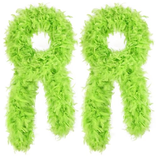 Feathers Boas Turkey Feathers 2pcs 6Ft 45g for DIY Crafts Wedding Party Halloween Costume Christmas Concert Feathers boa (Lime Green)