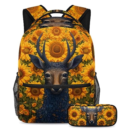 Sac à dos avec trousse assortie grand volume 40cm à bretelles confortables motif cerf