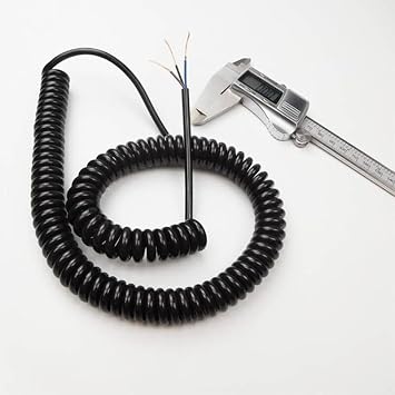 Retractable Coiled Coil Cord, 3 Core 22AWG Spring Spiral Cable Stretch 1-15 Meters Telescopic Wire Spiral ExtensionStretch 2 Meter